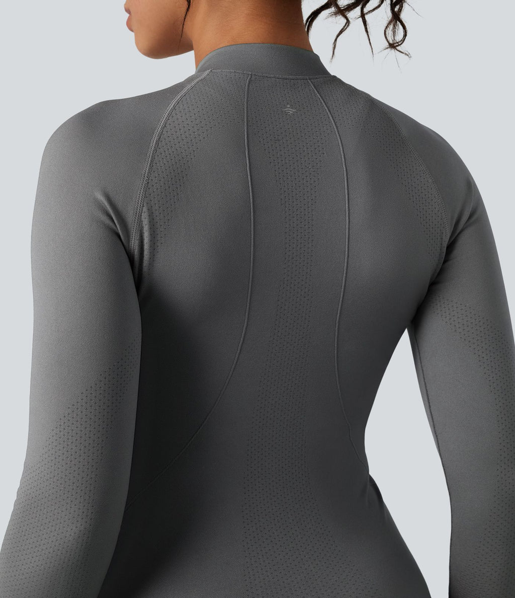 Veste de yoga Seamless Flow à fermeture éclair, manches longues et trous pour les pouces