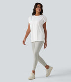 Top de sport yoga ample col rond sans manches avec fronces
