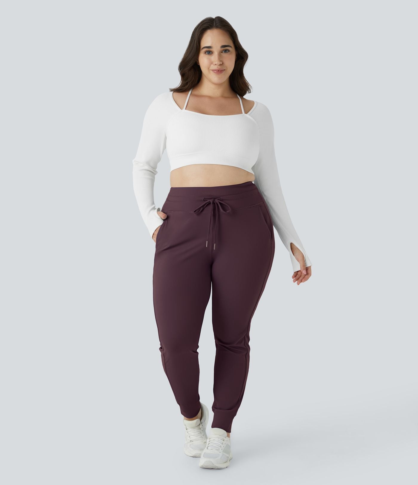 Jogging grande taille SoftlyZero™ Airy taille haute avec cordon de serrage poches latérales longueur complète effet frais InstantCool, protection solaire UPF50+