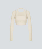 Softlyzero™ Plush Top Sport Yoga Manches Longues Trou pour le Pouce Dos Nu Col Halter