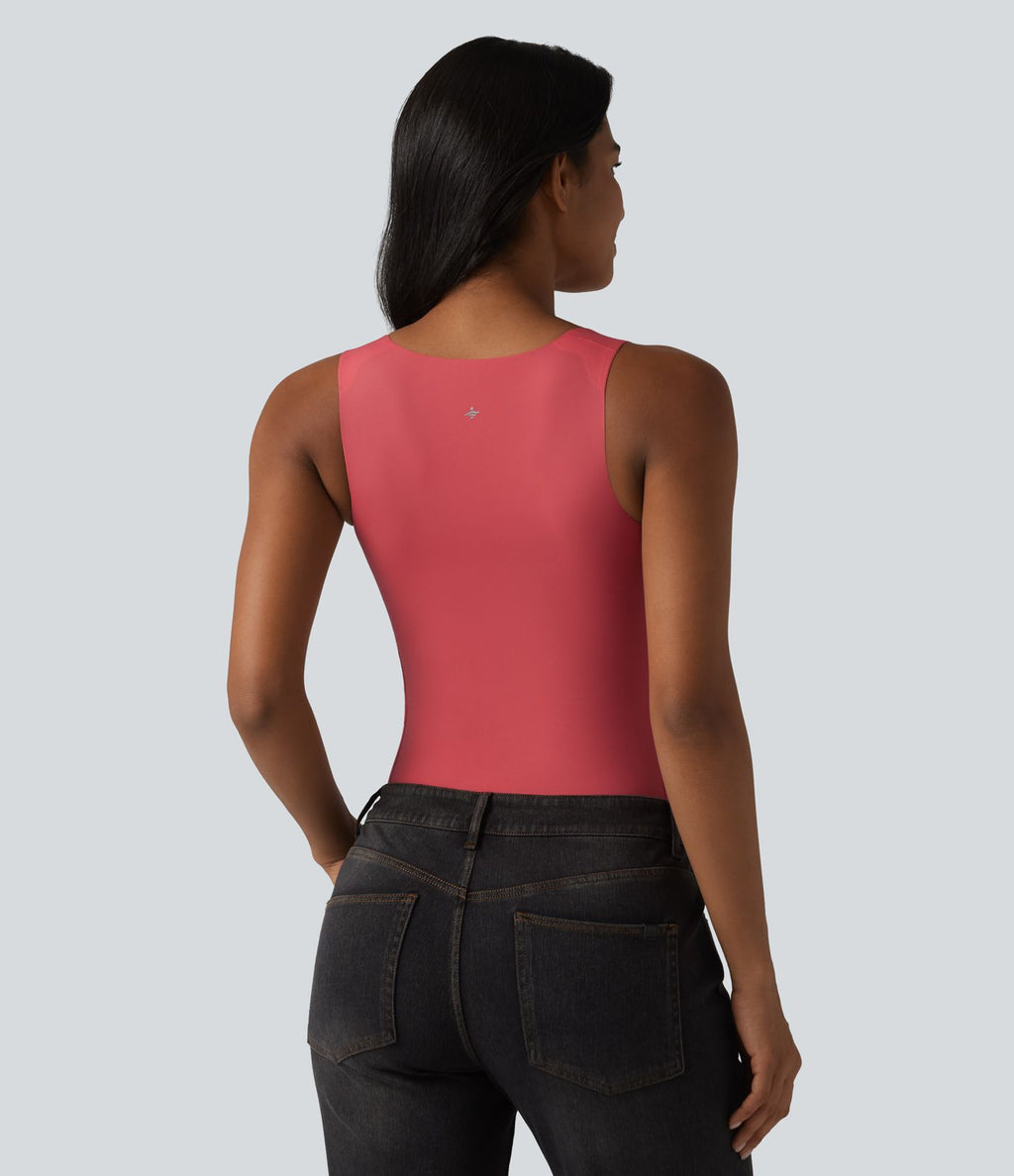 Débardeur décontracté col carré avec soutien-gorge intégré bonnets B-E