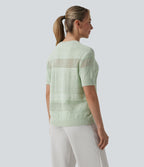 Pull tailleur col rond manches courtes crochet