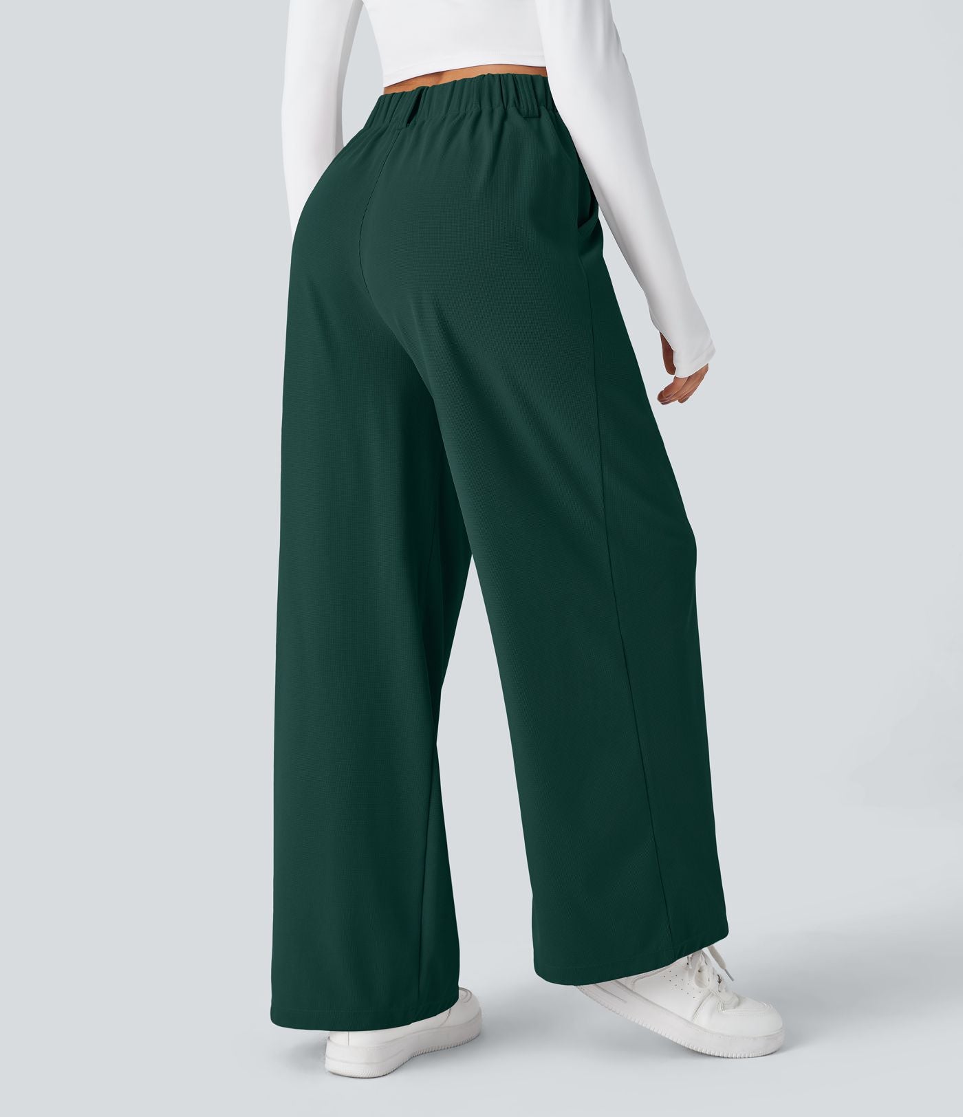Pantalon Tailleur Large Fluide Halara Flex™ Gaufré Taille Haute Poches Latérales