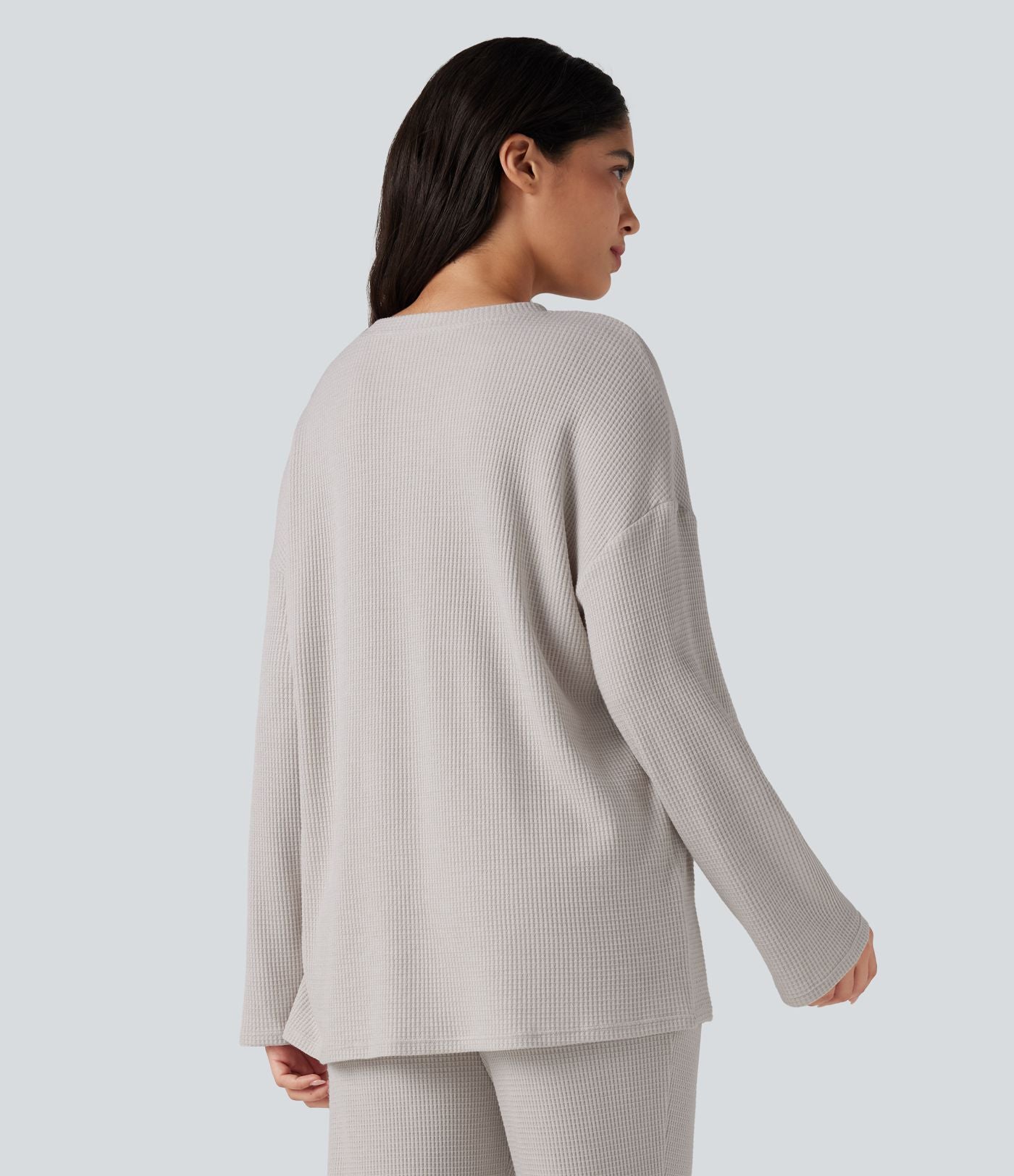 Top détente col henley manches longues gaufré