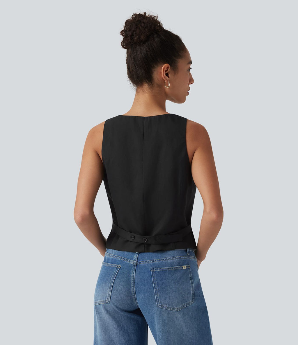 Gilet casual en mélange lin à col V