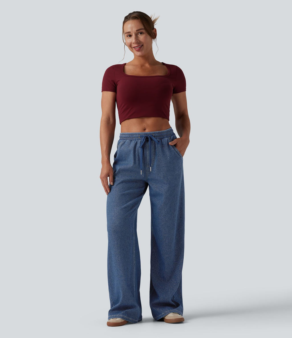 Jogging taille basse Halara Flex™ jambes larges, effet sparkle, avec poches