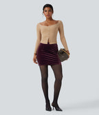 Jupe moulante mini taille haute 2-en-1 en velours
