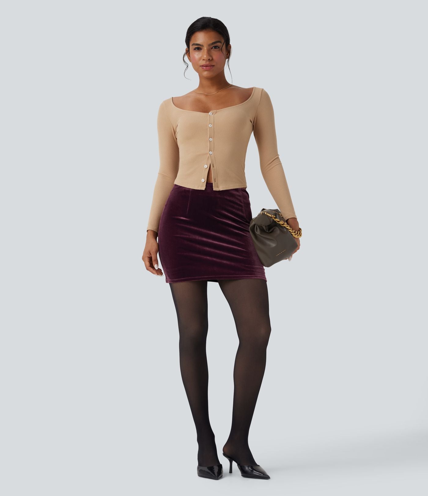 Jupe moulante mini taille haute 2-en-1 en velours