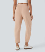Pantalon décontracté taille haute coupe tonneau avec poches