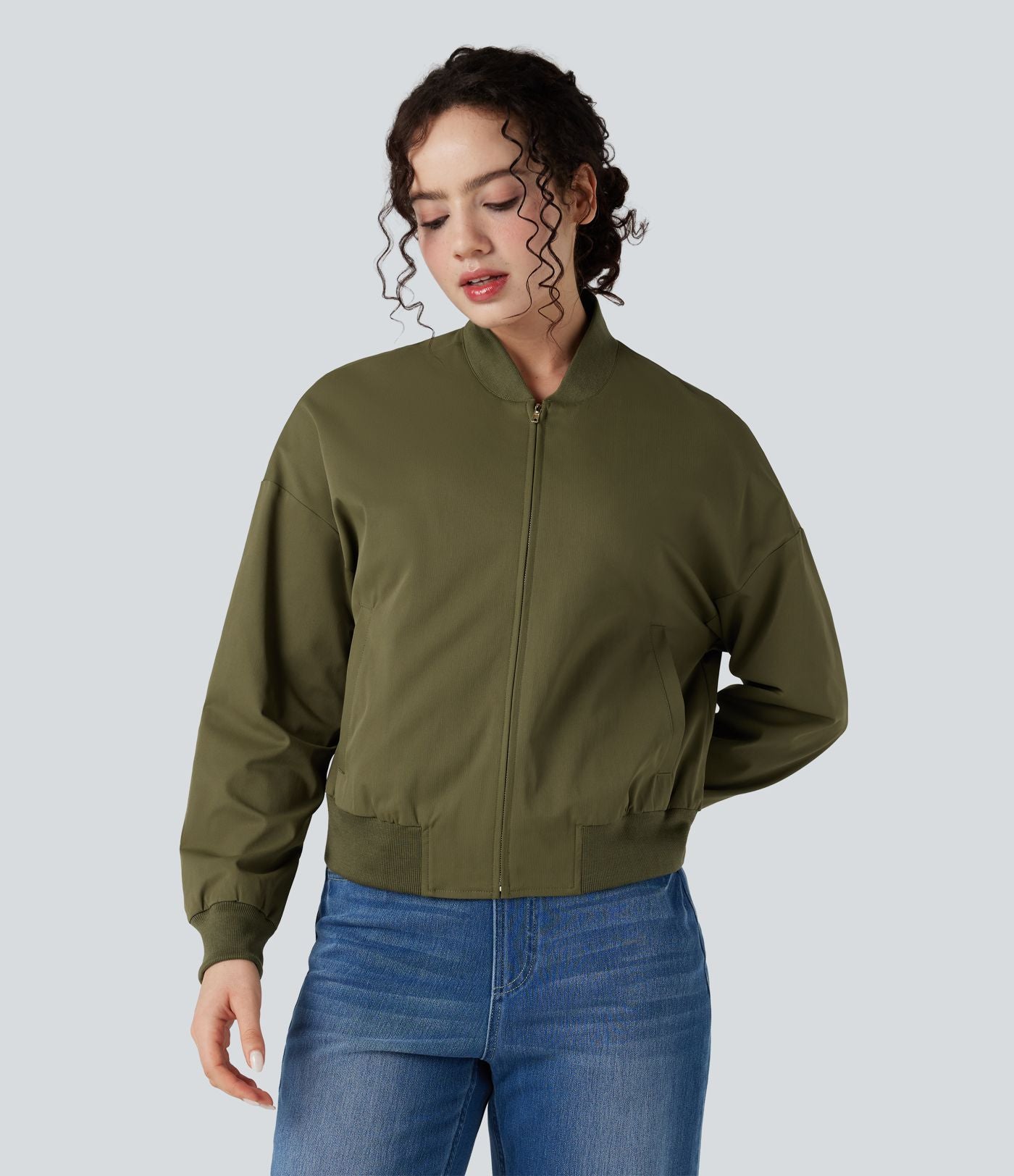 Veste bomber fermeture éclair coupe décontractée avec poches