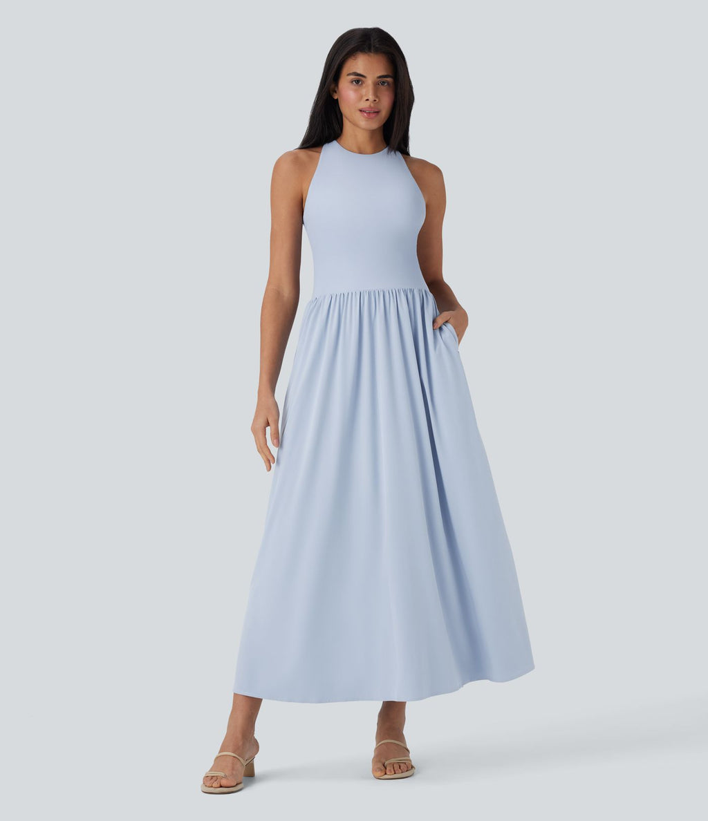 Robe longue décontractée Breezeful™ avec dos nu, bretelles croisées, séchage rapide et poches latérales
