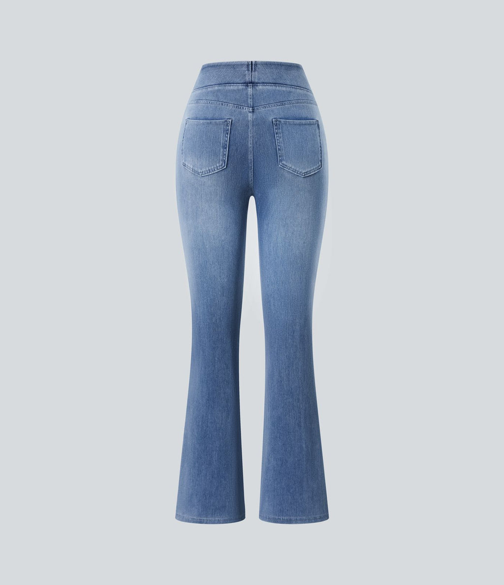 Halara Flex™ Jean bootcut décontracté extensible délavé taille haute à poches multiples