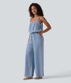 Combinaison en jean casual en lyocell à jambes larges avec poches, style enfilable