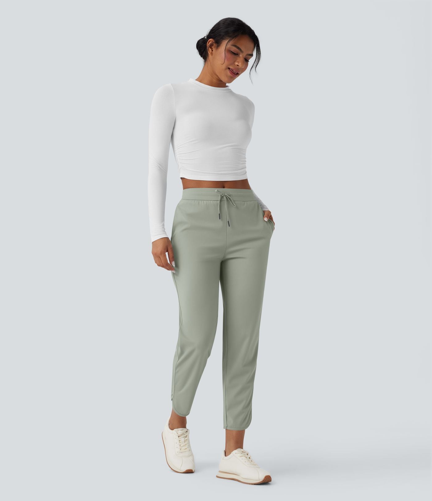 Pantalon de golf fuselé, taille mi-haute, cordon, ourlet courbé, séchage rapide, avec poches—UPF40+