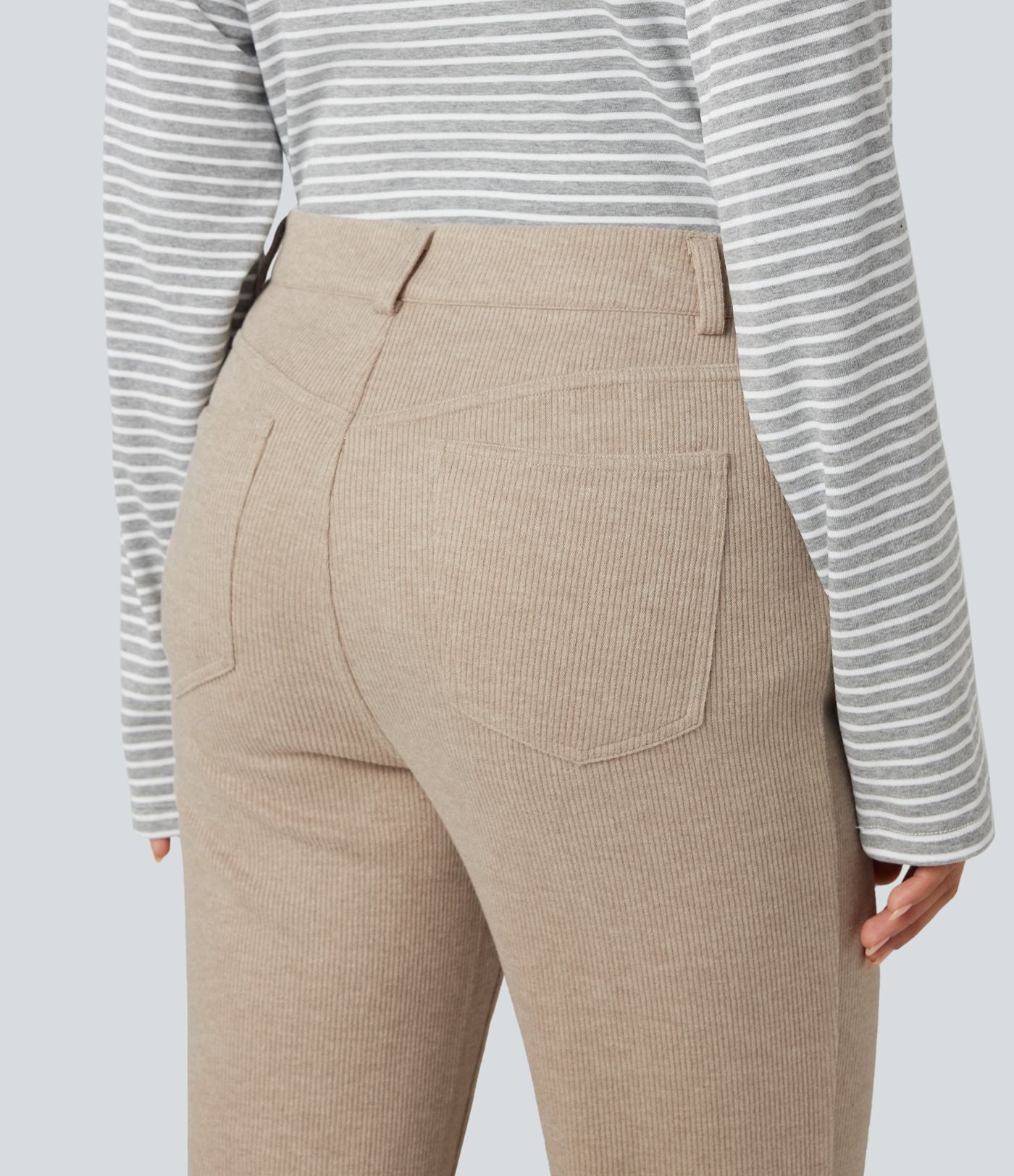 Pantalon bootcut côtelé taille haute avec poches