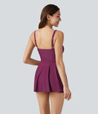 Maillot de bain robe une pièce décolleté en V, effet ventre plat, avec culotte intégrée
