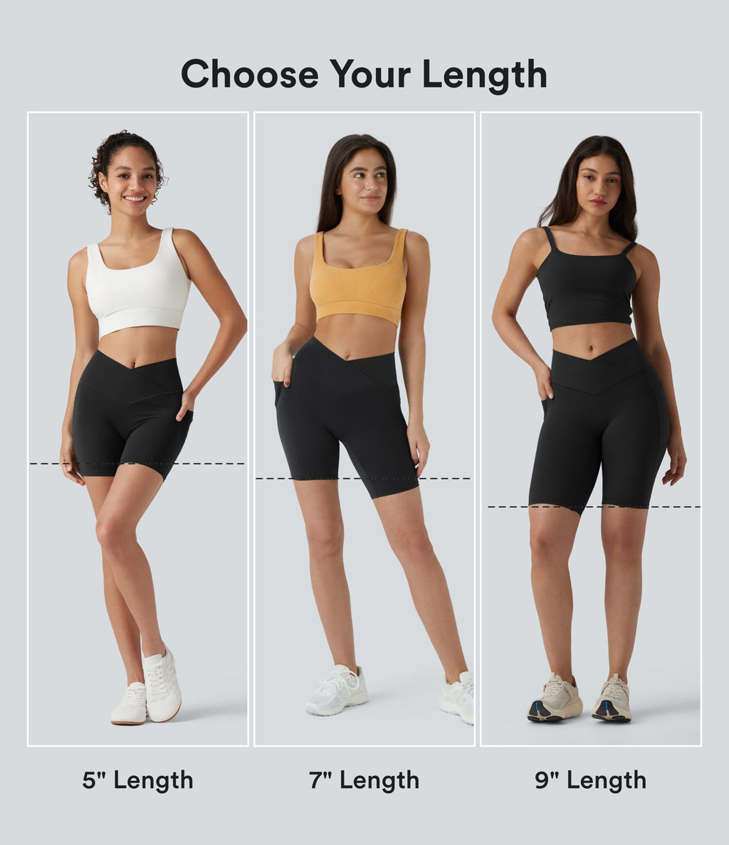Short cycliste de yoga SoftlyZero™ 13 cm taille haute croisée avec poches et protection solaire UPF50+