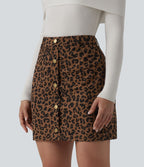 Jupe mini casual 2-en-1 léopard taille haute avec poche — Longueur allongée