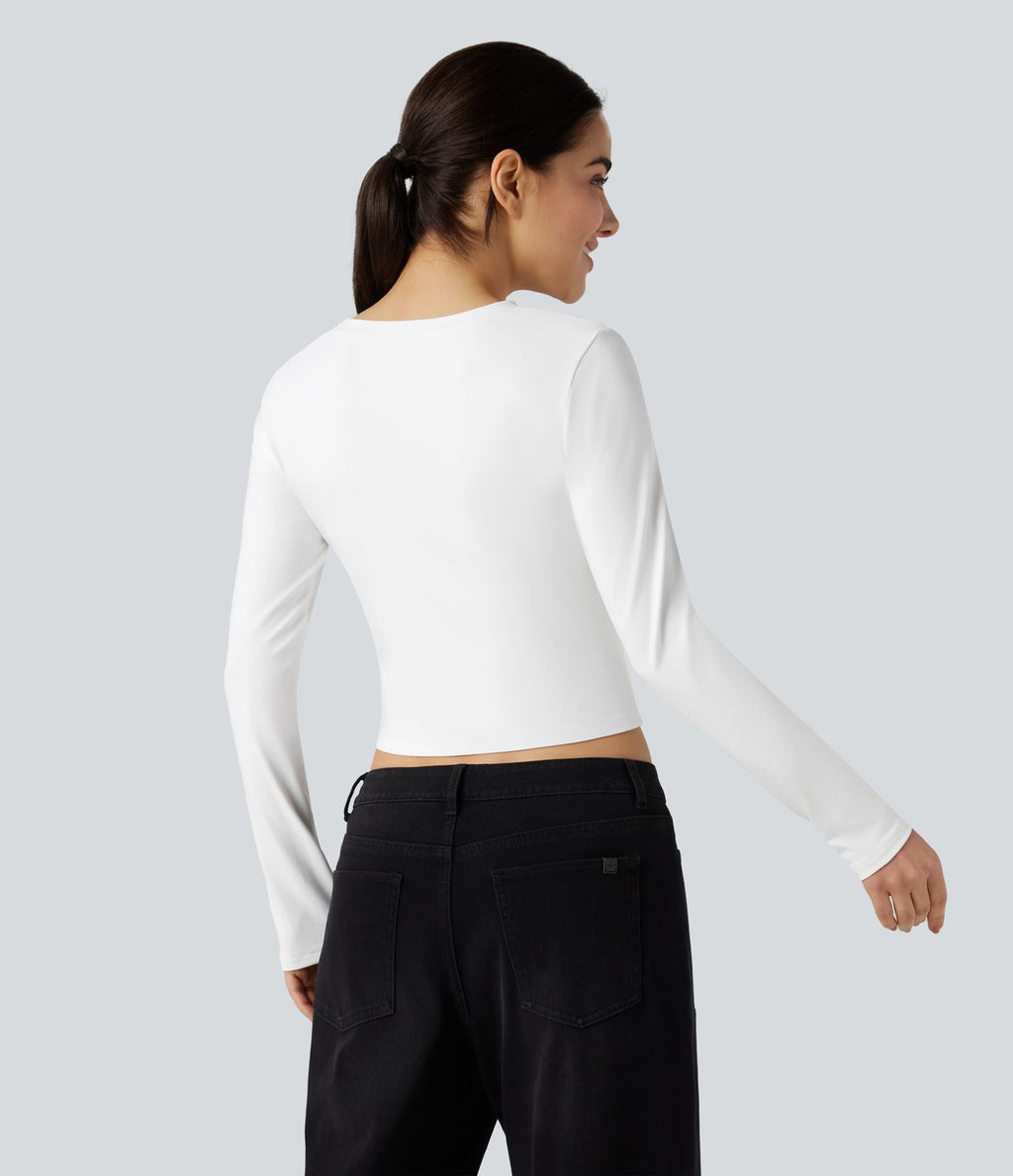 T-shirt court slim col rond manches longues