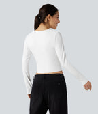 T-shirt court slim col rond manches longues