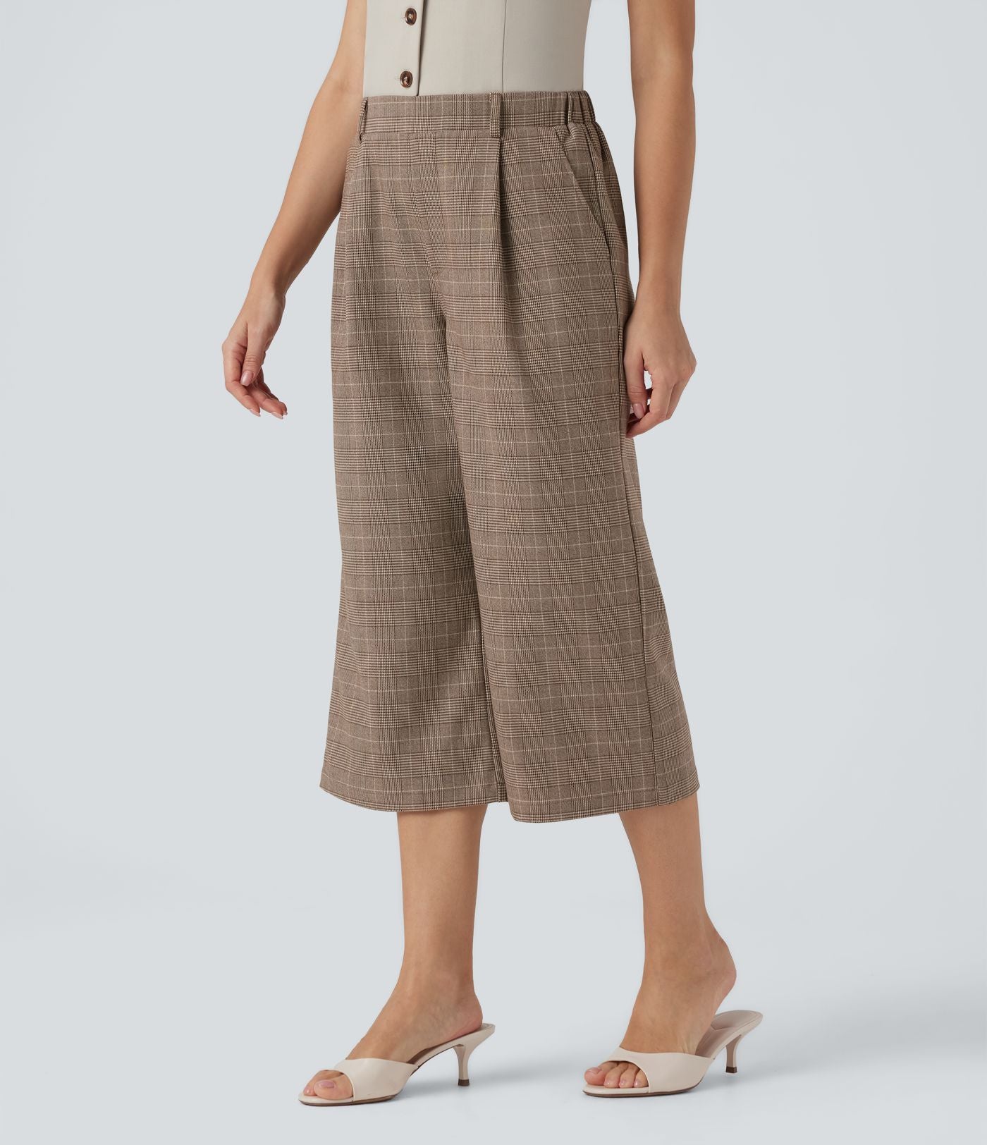 Pantalon de travail Halara Flex™ bootcut à carreaux pied-de-poule, taille haute, avec poches