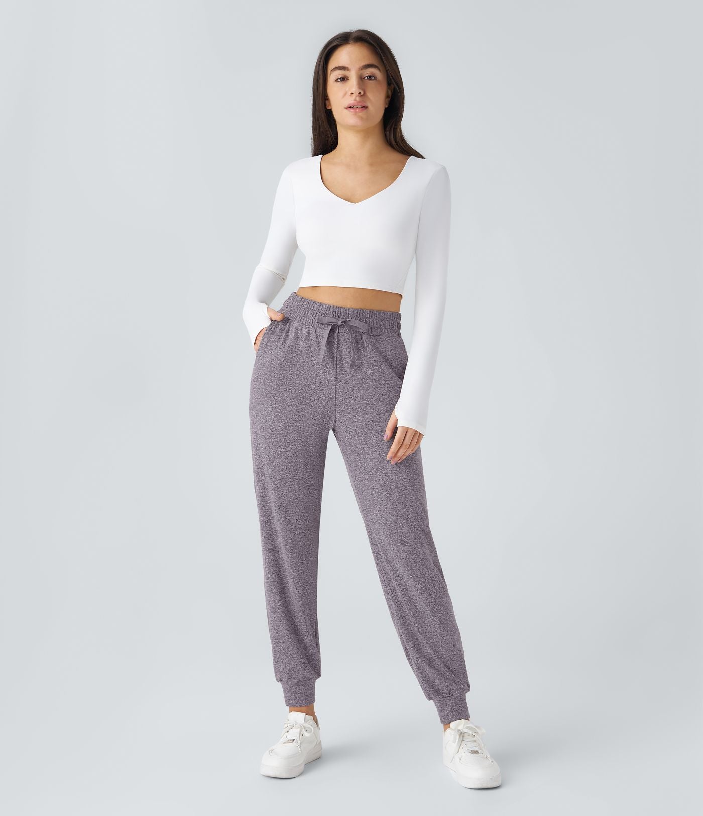 Jogging Yoga Froncé Taille Haute Cordon de Serrage Poche Latérale