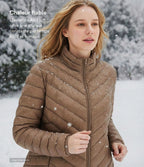 Veste casual compactable en duvet synthétique zippée à col montant et manches longues avec poches