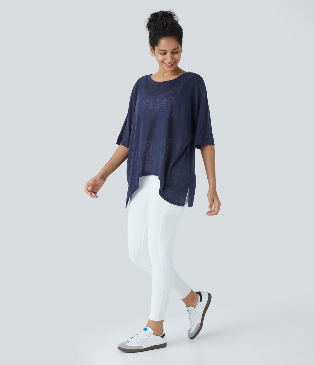 Top Casual Oversize Asymétrique Ourlet Fendu Transparent