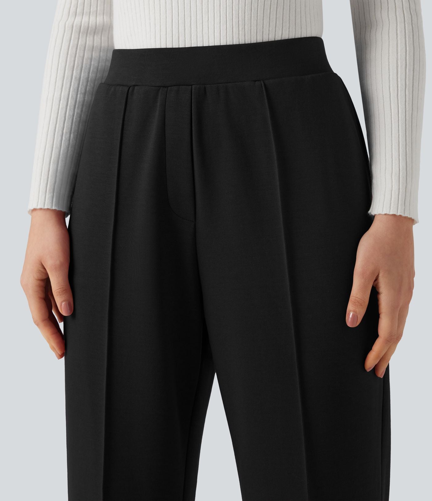 Pantalon tailleur coupe droite taille haute avec poches