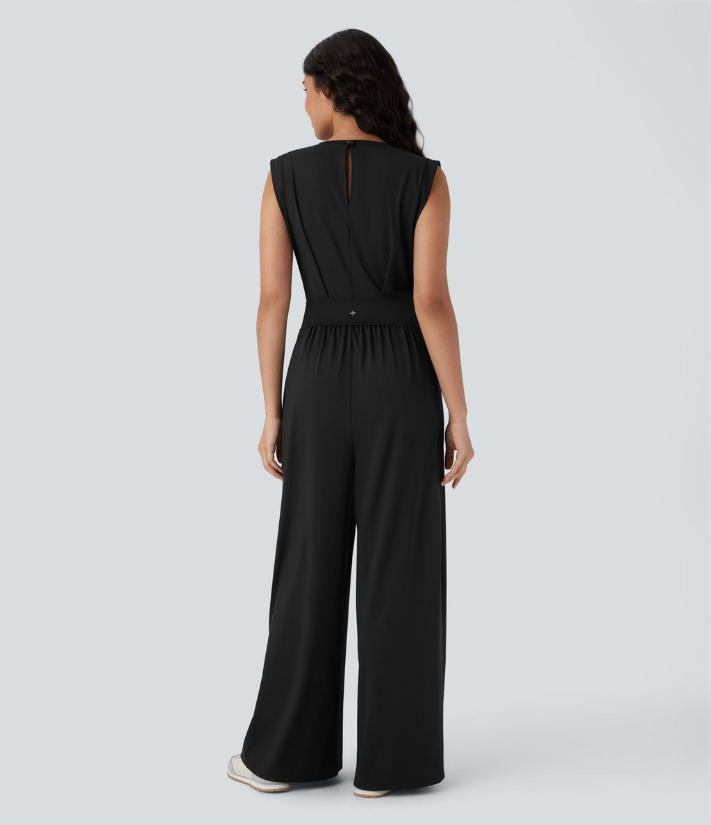 Softlyzero™ Quickdry col rond sans manches dos ajouré avec poche latérale combinaison de yoga - Édition Easy Peasy