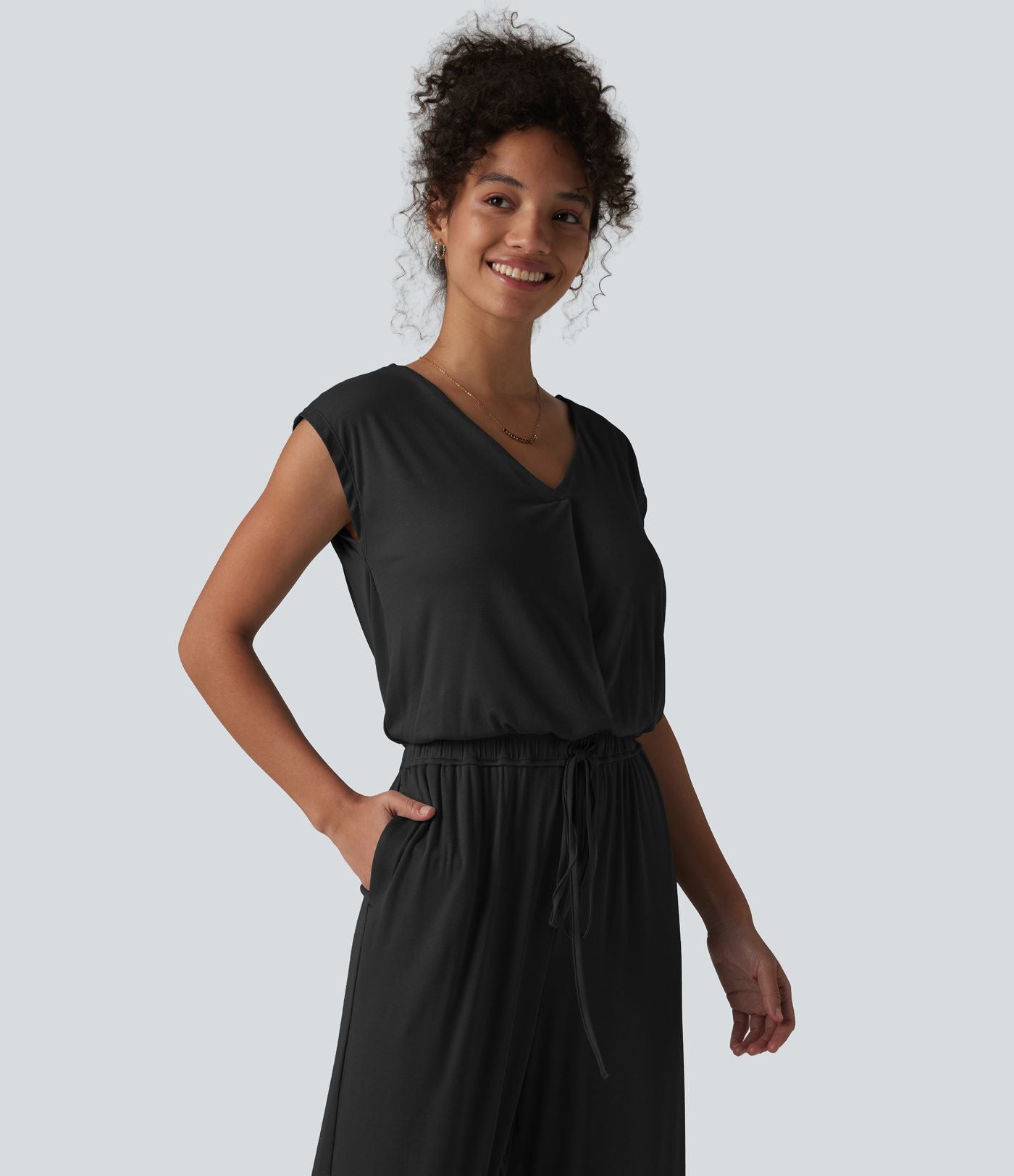 Combinaison casual sans manches col V cordon de serrage avec poches - Easy Peasy