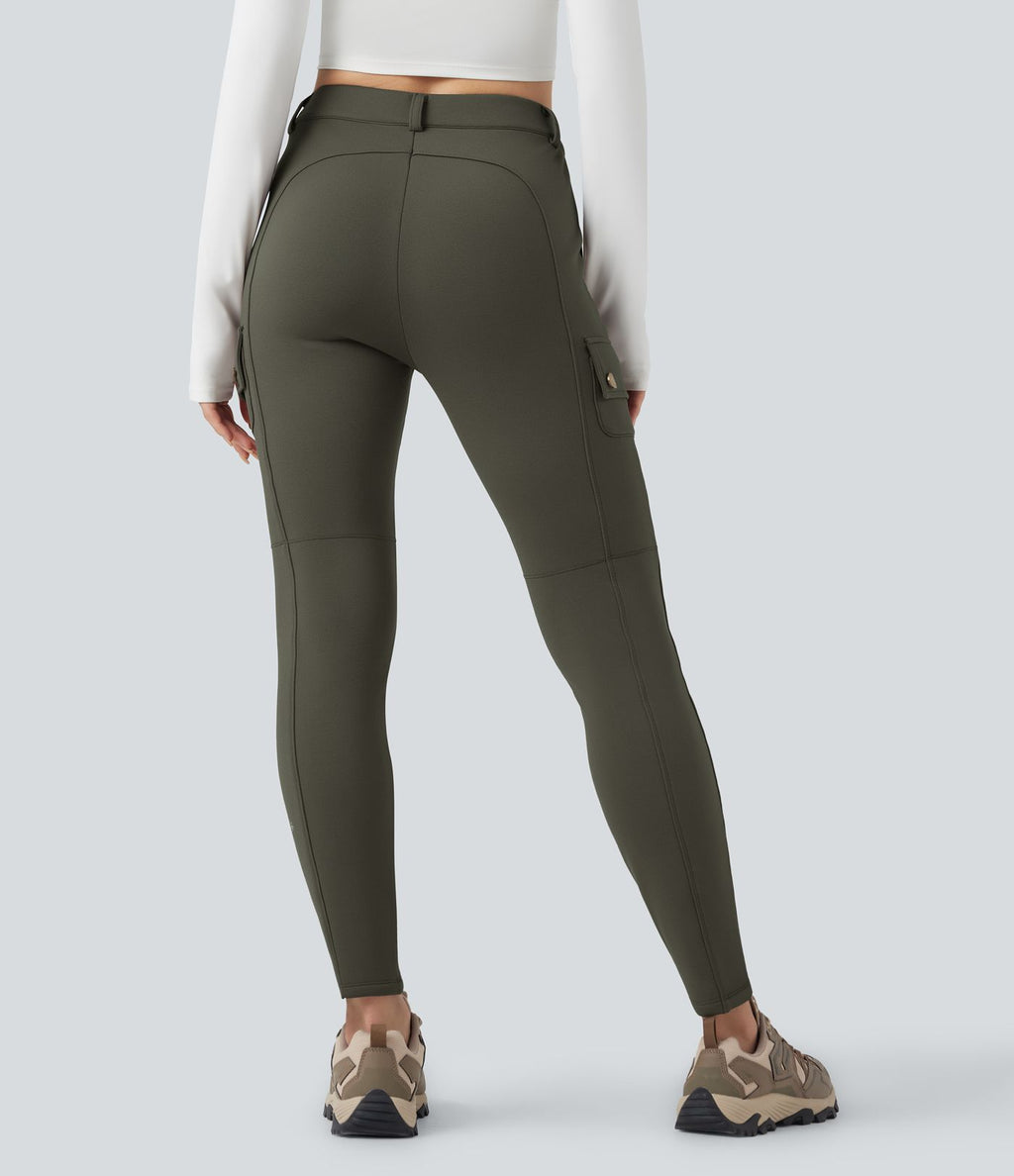 Pantalon cargo de randonnée ajusté polaire taille haute avec poches