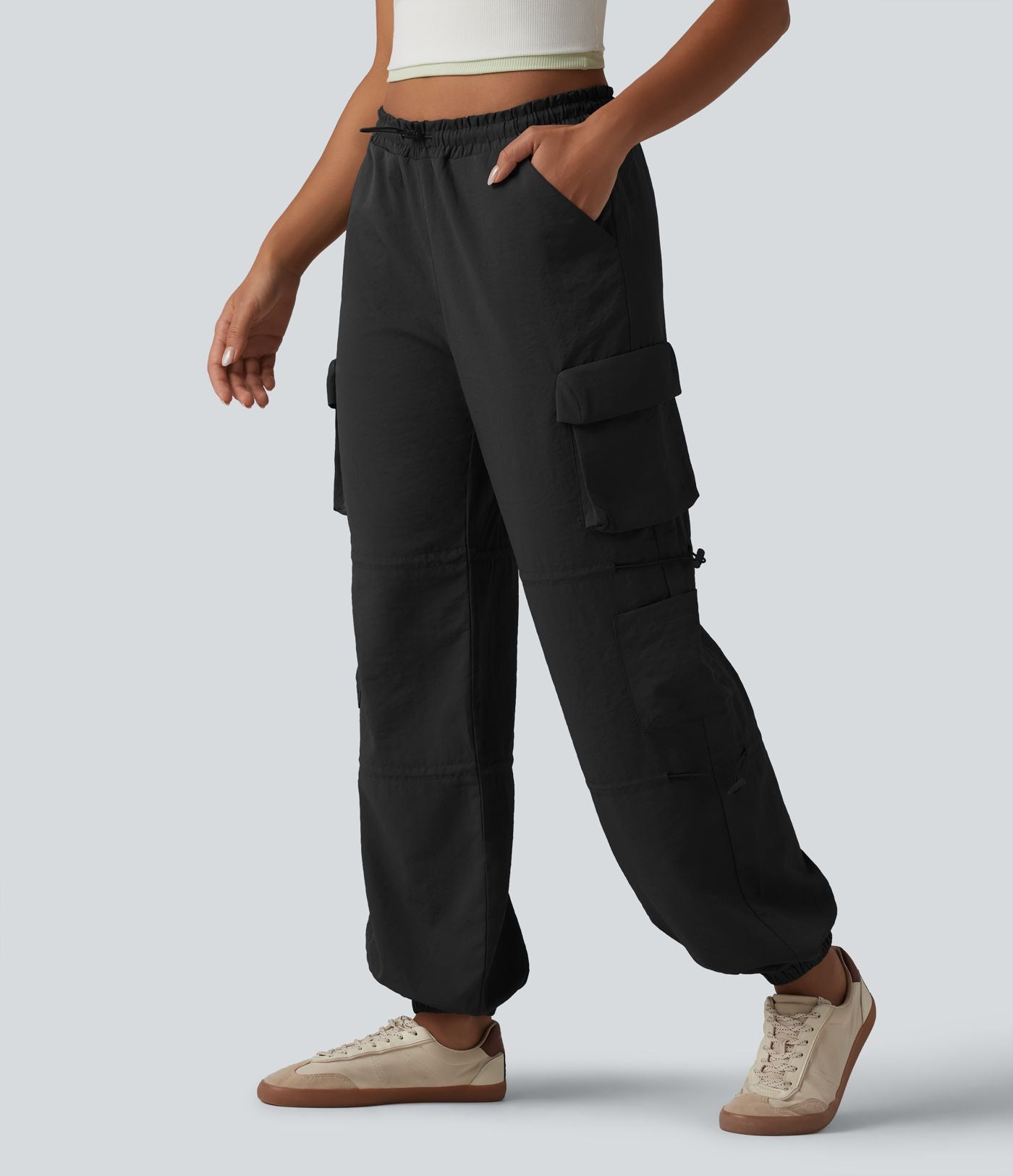 Jogging cargo taille mi-haute avec cordon de serrage réglable et poches