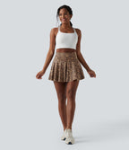Jupe-short de tennis mini taille haute évasée imprimé léopard avec poches