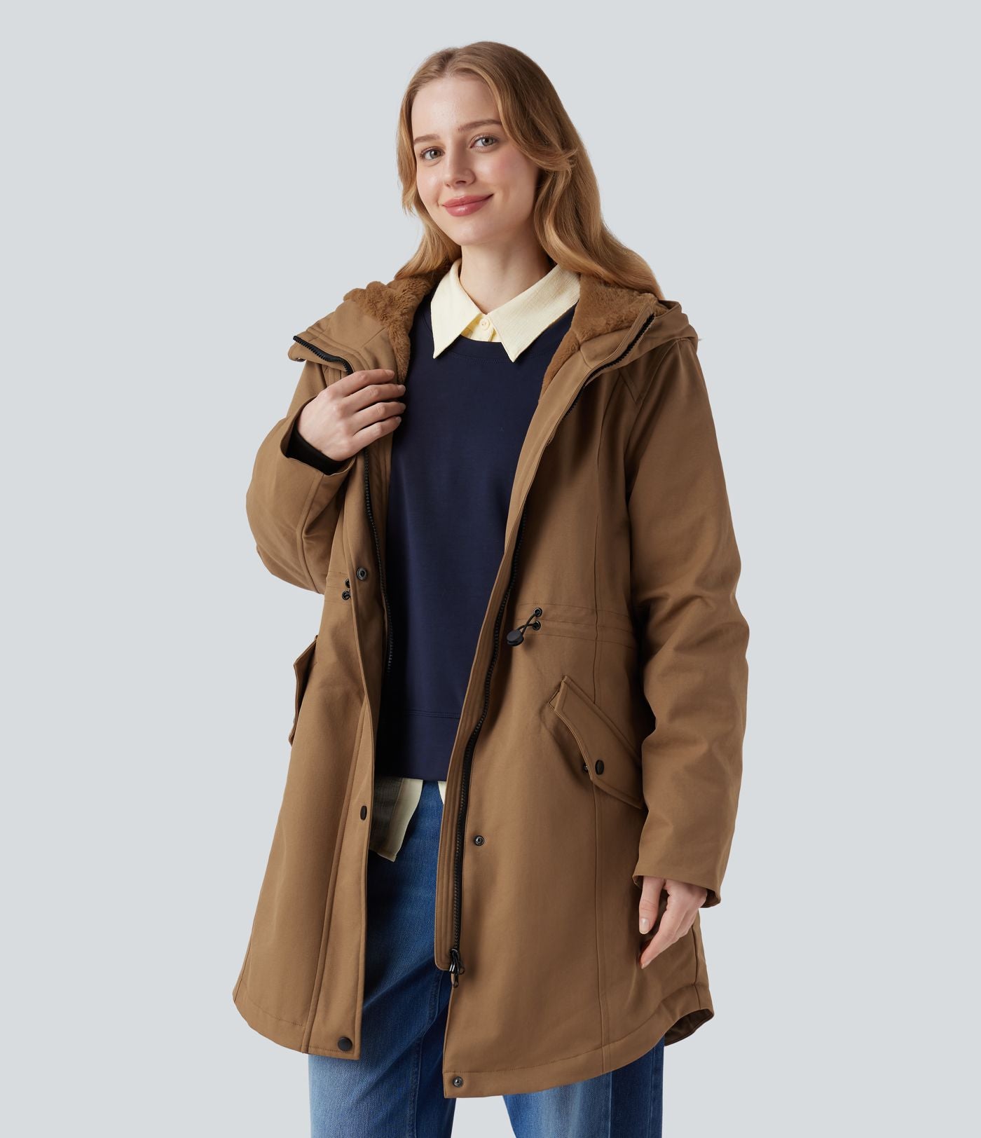 Parka sherpa polaire à capuche avec cordon de serrage et poches