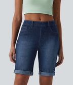 Short skinny casual en jean Halara Flex™ à rayures taille mi-haute avec ourlet retroussé et poches