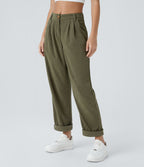 Pantalon en velours côtelé décontracté taille moyenne avec poches latérales