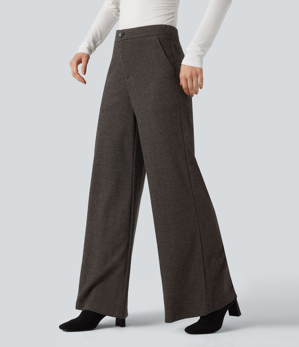 Pantalon tailleur large chevrons taille haute avec poches