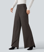 Pantalon tailleur large chevrons taille haute avec poches