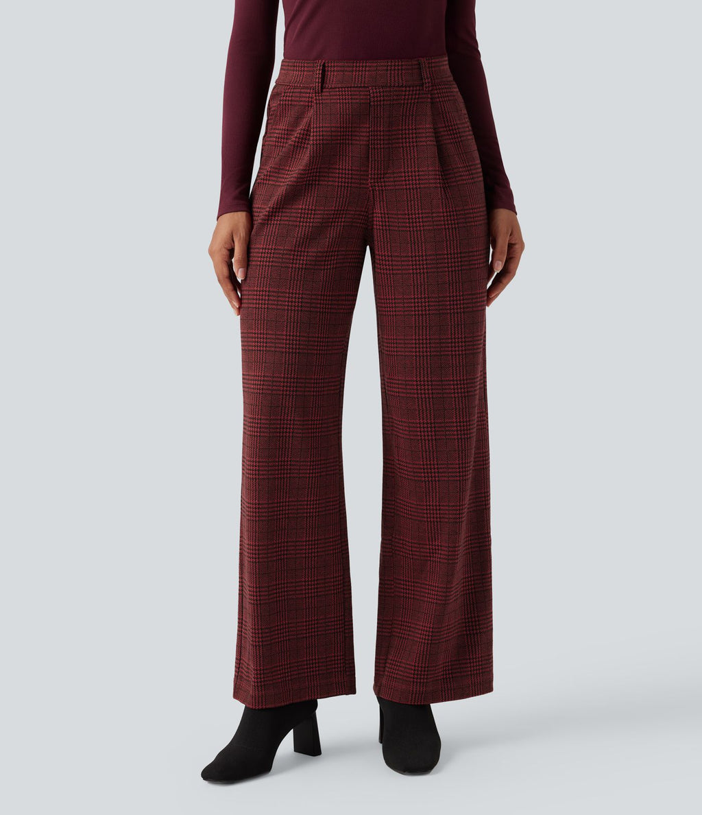 Pantalon tailleur droit Halara Flex™ taille haute pied-de-poule à carreaux avec poches