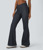 Halara Flex™ Jean Évasé Casual en Tricot Stretch Taille Haute avec Dos Croisé et Poches