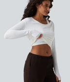 Haut d'entraînement une épaule manches longues avec brassière intégrée, passe-pouces, fronces et effet frais InstantCool, protection solaire UPF50+