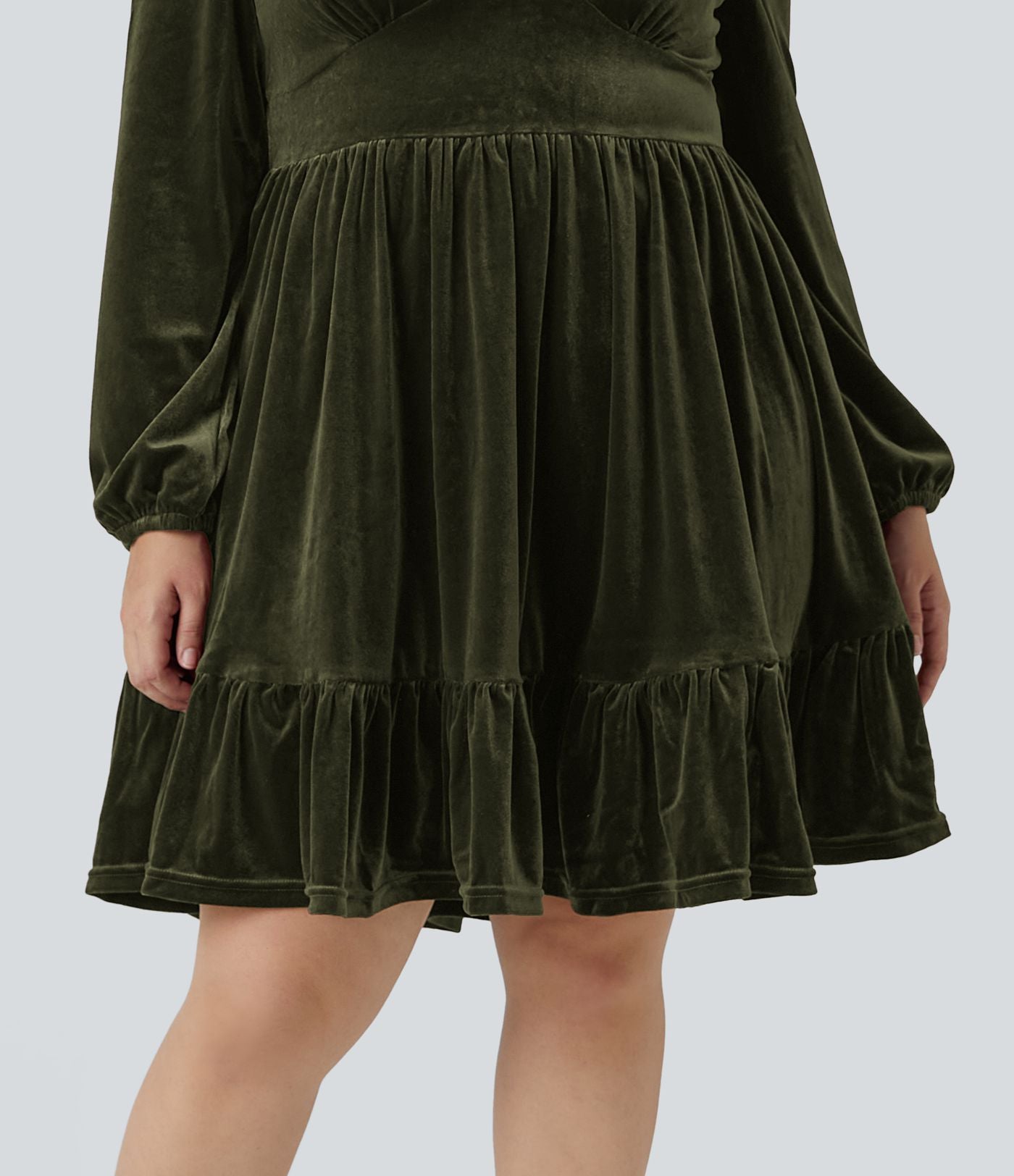 Quotidien de Robe Velours Mini Grande Taille avec Décolleté Profond en V et Ourlet à Volants