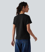 T-shirt casual ample col V manches courtes en coton slub