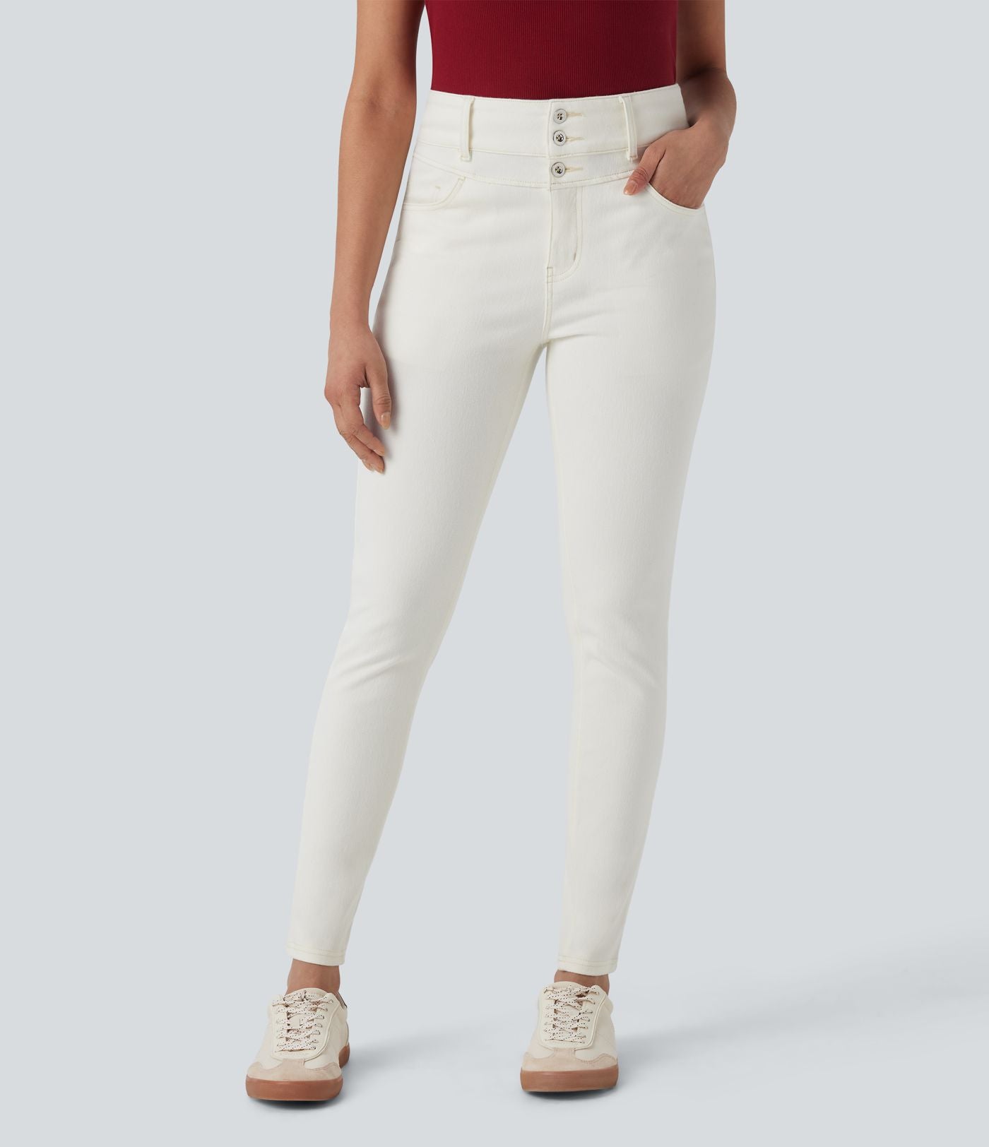 Halara Flex™ Jean skinny Casual Taille Haute Fermeture Éclair Boutonnés Plusieurs Poches Tricot Extensible
