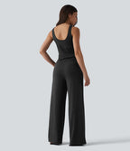 Combinaison casual baggy chinée sans manches à col U et cordon de serrage avec poches — Édition Easy Peasy
