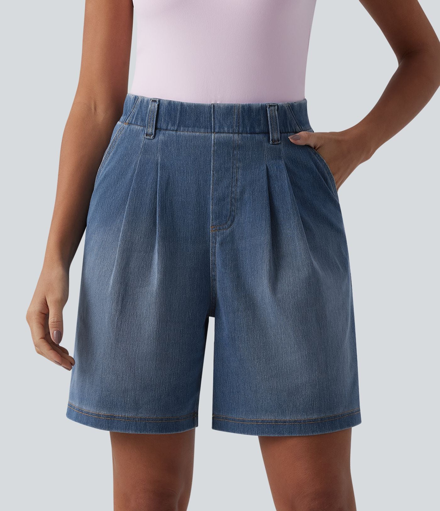 Halara Flex™ Short ample plissé en denim taille haute avec poches