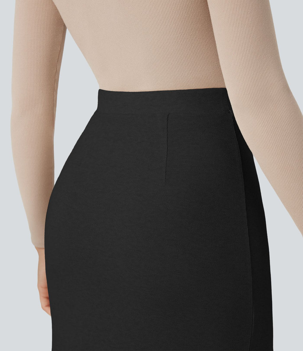 Jupe mi-longue moulante fendue taille haute