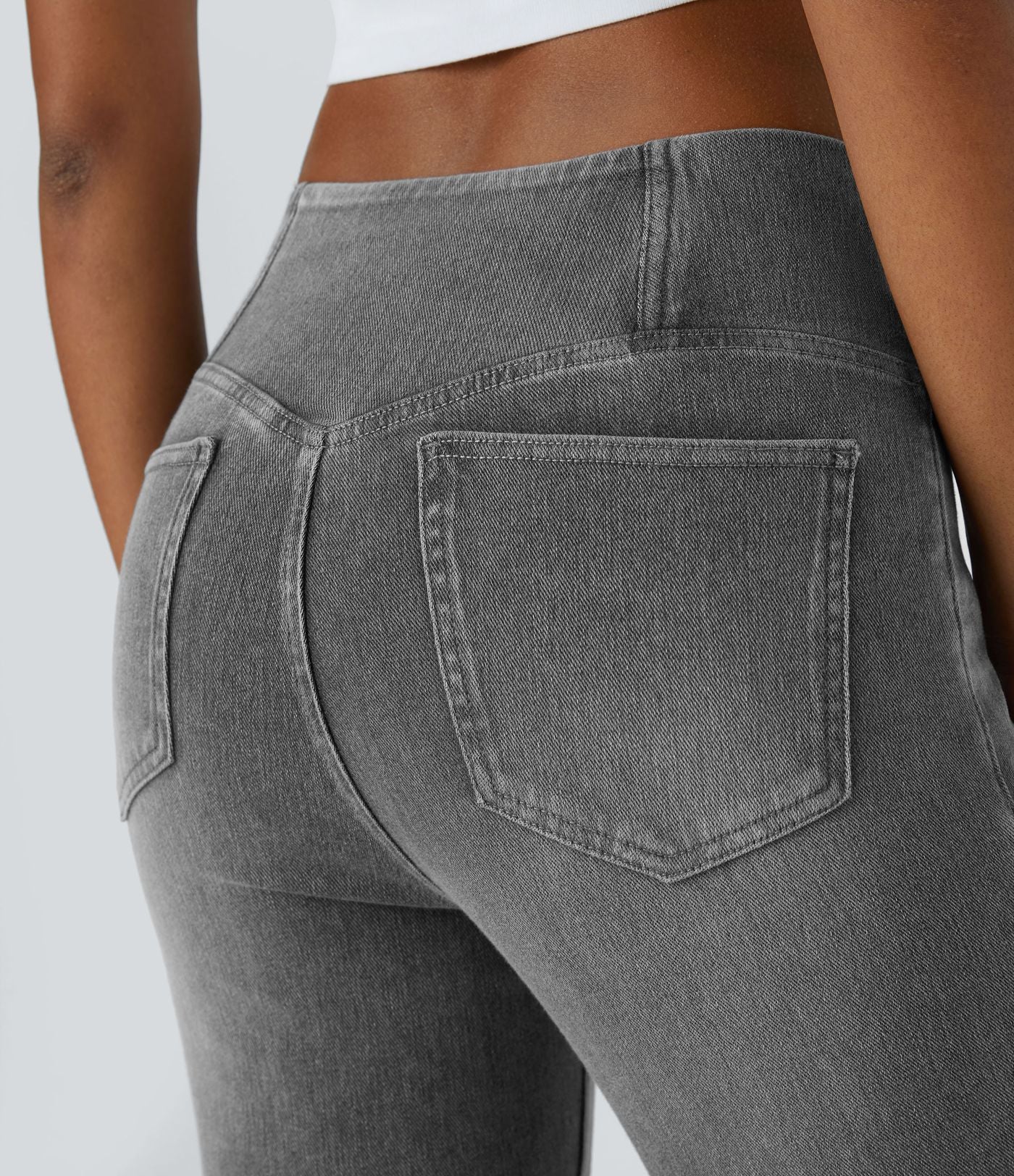 Halara Flex™ Jean Évasé à Taille Haute avec Poche Crossover Tissu Élastique Lavé