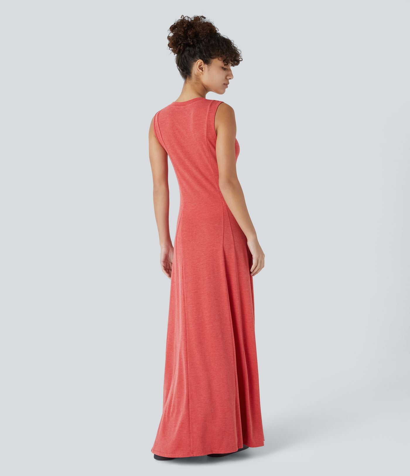 Robe Casual Maxi Col Rond Sans Manches Boutonnés
